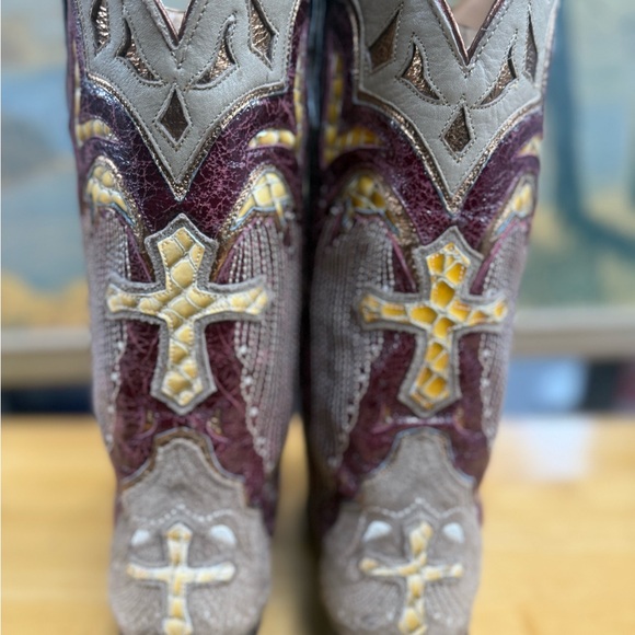 Sterling River Brown and Red Western Cowgirl Boots Cross angle wing, size 6B - Picture 6 of 8